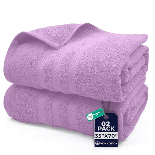 Image of DAN River 2 Pack Bath Sheets Extra Large 35x70, Large Bath Towels for Adults, XL Oversized Heavy Duty Towel Set, 600 GSM 100% Ring Spun Cotton, Soft Quick Dry, Lavendar