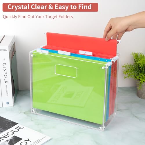 Pechor File Organizer Box Acrylic Hanging File Folder Document Storage Boxes For Letter Size, Mobile Clear File Box With Handles Portable For Desktop Office Home thumb #4