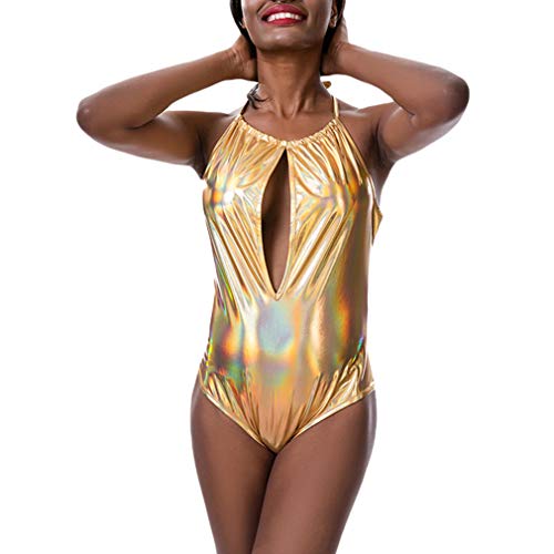YUANDONGXING Bikini con Efecto Láser para Mujer Ropa Articulada De Una Pieza Corbatas De Cuerda Mono Brillante Y Hueco Delantero Traje