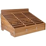 Operitacx Wooden Multi-Grid Phone Storage Box 30 Slots Desktop Mobile Phone Holder Organizer for Office Classroom Meeting Room Desk Accessories
