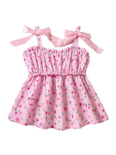 SweatyRocks Girl's Bow Floral Print Cami Tops Spaghetti Strap Ruffle Peplum Shirt Camisole