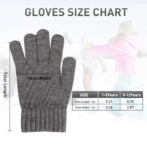 Image of Winter Gloves for Toddler Kids - 3 Pairs Boys Girls Soft Warm Wool Lined Gloves Full Finger Children Knit Gloves