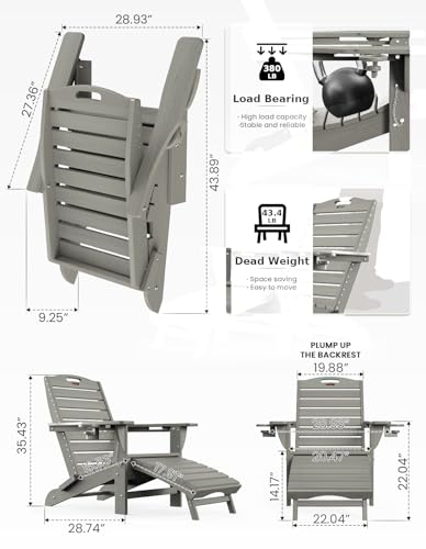Ciokea Folding Adirondack Chair With Retractable Ottoman Fire Pit Patio Chair With Pull Out Foot Rest Weather Resistant Lawn Outdoor Lounge Chair With 2 Cup Holder thumb #2
