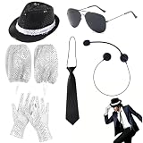 KFSCIP 8 Pcs Michael Jackson Costume, Michael Jackson Outfit with Glove and Accessories, Michael Jackson T Shirt and Jacket Set, Adult Michael Jackson Merchandise, 8-Piece Performance Attire ﻿