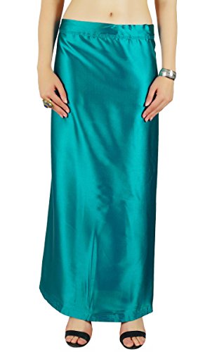 Solid Blue Saree Petticoat Underskirt Indian Satin Silk Bollywood Lining For Sari