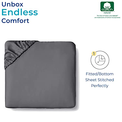 1000 Thread Count 100% Egyptian Cotton Fitted Sheet, Dark Grey Twin Fitted Sheet, Long - Staple Combed Pure Natural Cotton Sheet, Soft & Silky Sateen Weave #TOP4