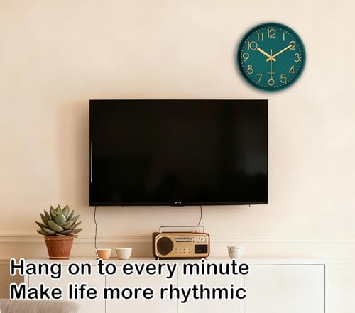 Image of Modern Silent Wall Clock, 12 Inch Wall Clocks Battery Operated Large Number, Non-Ticking Analog Clock with Tempered Glass Quartz Clocks for Living Room Bedroom Office Kitchen, Dark Green