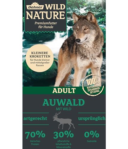 Dehner Wild Nature Hundefutter Auwald, Trockenfutter getreidefrei/zuckerfrei, Kroketten, für ausgewachsene Hunde, Wild, 12 kg