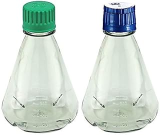 Chemglass CLS-2093-250S Series CLS-2093 Erlenmeyer Flask with Blue Duo Cap, Sterile, Baffled, 38-430 Thread, 250 mL, Polycarbonate (Pack of 12)