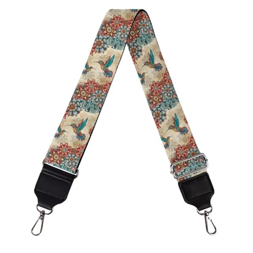 Image of Talayituse Boho Mandala Hummingbird Print Shoulder Strap Wide Purse Bag Strap Adjustable Replacement Belt Luggage Crossbody Shoulder Bag Strap for Women Girls