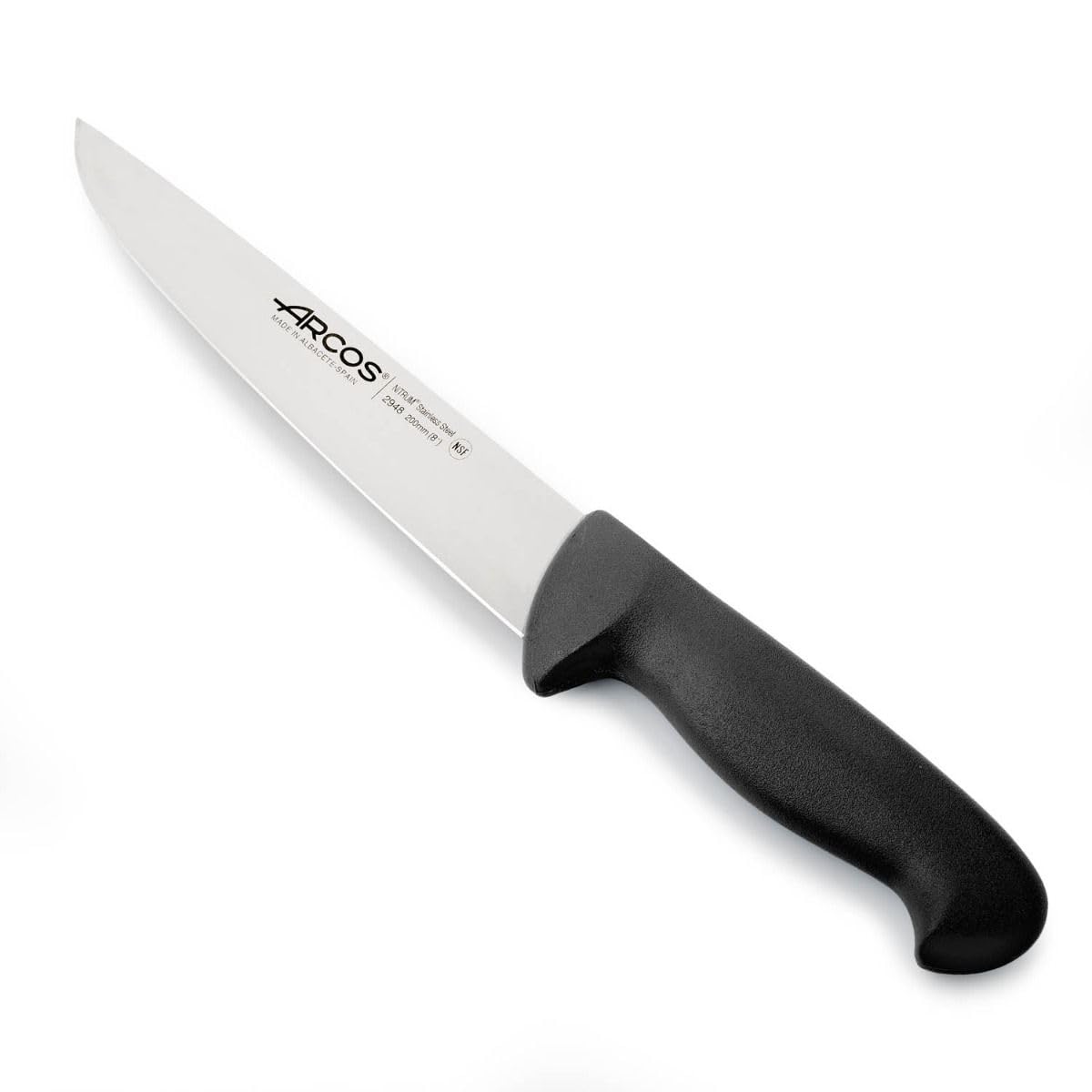 Arcos Fleischermesser mit Nitrum Edelstahlklinge 200 mm - Professionelles Küchenmesser zum Schneiden von Fleisch, Fisch und Gemüse - Ergonomischer Griff aus Polyoxymethylen, Serie 2900, Farbe Schwarz