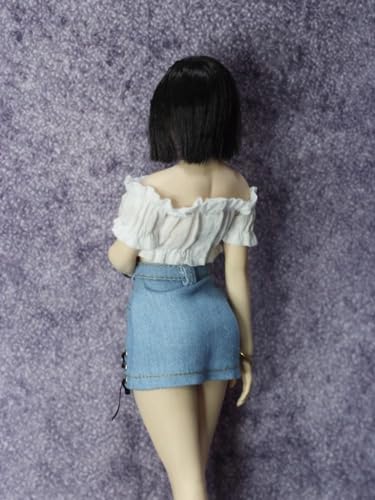 1/6 Ratio of Women's Clothing，Fashion Short Skirt Set,1 White top+1 Denim Skirt2