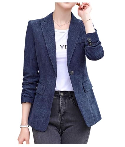 Ladyful Women's Slim Fit Corduroy Blazer Jacket Button Down Long Sleeve Work Office Coat Outerwear