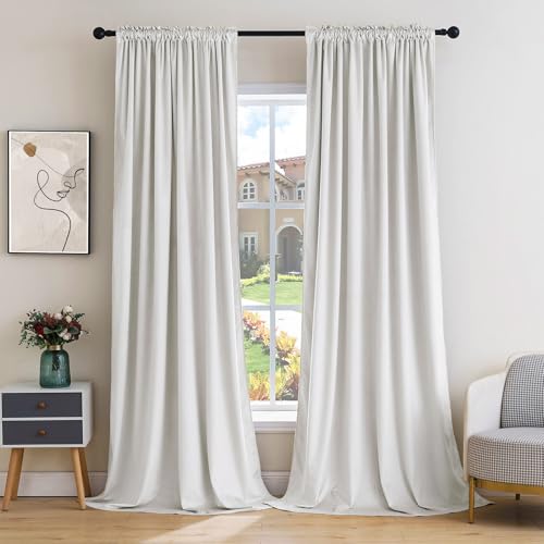 Image of MIULEE White Blackout Velvet Curtains Drapes 96 Inch Long 52 inchx96 inch Bedroom | Luxurious Bedroom Living Room Decor, Room Darkening, Thermal Insulated, Rod Pocket Design, Super Soft Fabric