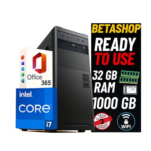 Immagine prodotto: Betashop PC Fisso Desktop NUOVO • Cpu intel core i7-6700 • 32GB RAM DDR4 • 1TB SSD • Windows 11 Pro • WiFi • Office 365 • Pronto All'Uso • USB 3.0 • PC Professionale per Ufficio, Casa, Scuola