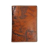 Handmade Leather Passport Wallet with Ancient Map Design, 4 Pockets, Genuine Brown Leather - 1LE