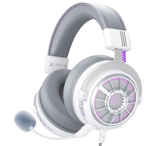 EKSA StarEngine S - Auriculares para PS4, PC, PS5, Switch, Xbox One/Series X/S y móvil, con micrófono desmontable y toma de 3,5 mm, color blanco