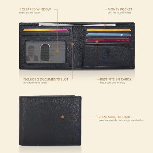 Image of Oak Leathers Slim Leather Wallet for Men - RFID Wallets Credit Card Holder Ultra Thin Gift for Mens, Front Pocket Minimalist Design