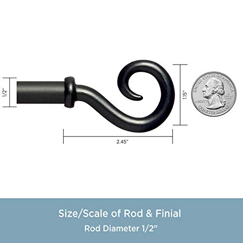 Kenney Medieval Hook 1/2" Petite Café Decorative Window Curtain Rod, 48-86", Black #TOP2