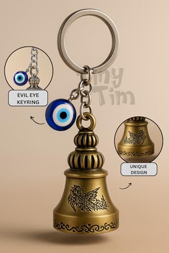 Image of Tiny Tim Guardian Bell with Evil Eye Charm - Protective Motorcycle & Car Accessory - Tibetan-Inspired Design - Wards Off Negative Energy - Ideal Gift for Bikers & Travelers