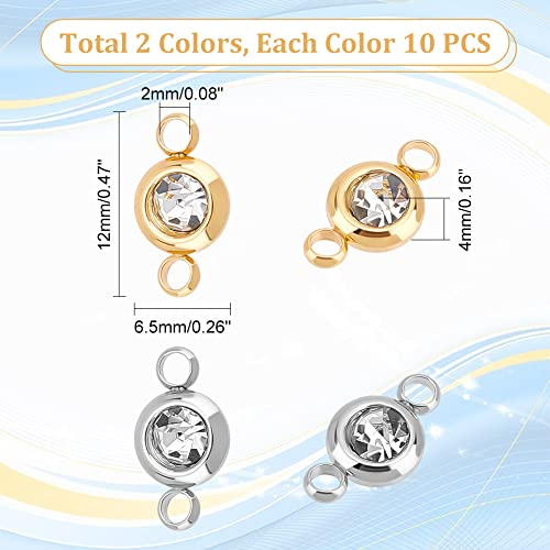 UNICRAFTALE about 20pcs 2 Colors Glass Connector Charms 12x6.5mm Stainless Steel Crystal Rhinestone Link Charms Flat Round Diamond Connectors Linking Charm for Jewelry Making - Image 2