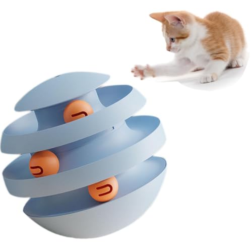 QINGZE 3 Tier Tower Cat Turntable Tumbler Toy Cat Toys Cat Ball Toy Tumbler Circular Track with Moving Balls for Stimulating Kitty Senses & Hunting Instincts(Blue)