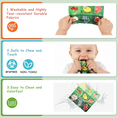 Image of SNOWIE SOFT 3Pcs Tummy Time Toys for Babies, English Learning Baby Toys for 6 to 12 Months with Ocean, Jungle Animals, Farm Animals, Fruits, Vegetables, Toys, for Visual Sensory Development, Washable