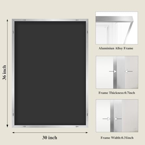 Image of Koonmi Silver Rectangle Wall Mirror, 30x36 Inch Bathroom Mirror, Aluminum Frame Vanity Mirror for Entryway, Living Room, Bedroom Bathroom, Hangs Horizontally or Vertically