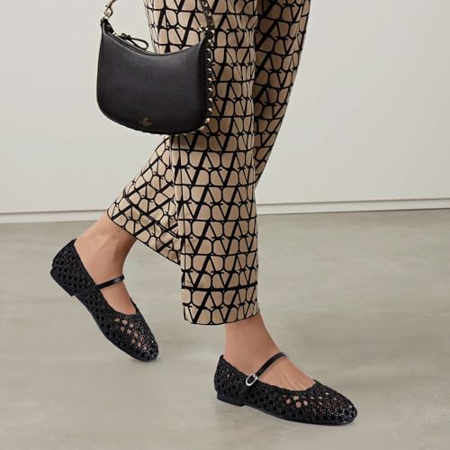 Woven Ballet Flats for Women Mesh Mary Jane Flats Shoes Round Toe Dressy Ballerina Shoes with Buckle Strap Comfortable for Work Office Daily2