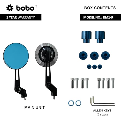 Image of BOBO RM1-R Premium Motorcycle Rearview Mirror, Anti-Glare, Anti-Fog, 360-Degree Rotation, Multi-Angle Adjustable