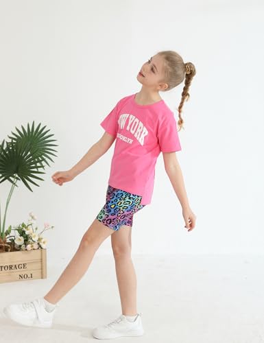 Image of mksodopy Girls Summer Clothse Graphic Print Front and Back High and Low Irregular T-shirt Cycling Shorts Set