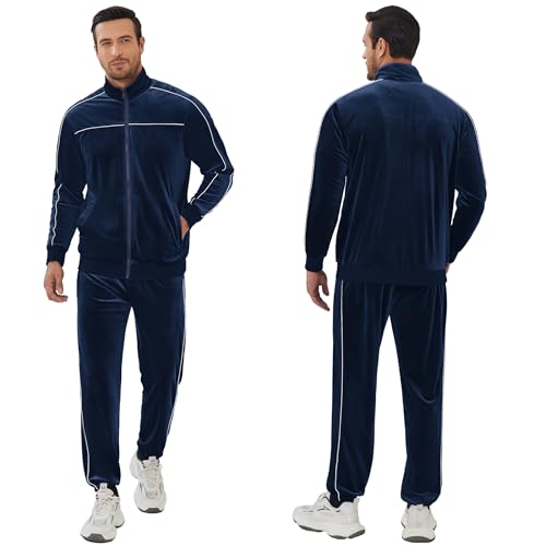 COOFANDY Mens Velour Tracksuits 2 Piece Set Outfits Zip Up Sweatsuits Velvet Jacket Pants Set2