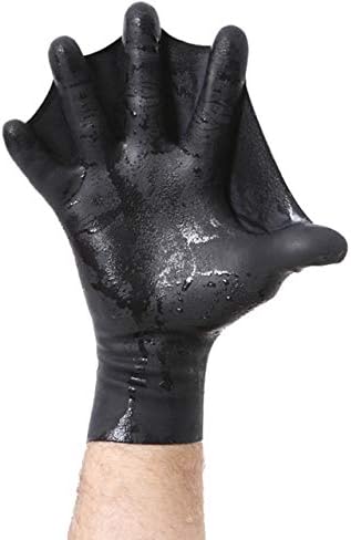 DarkFin Webbed Power Swimming Gloves (1 Pair) for Men, Women, Scuba Diving, Snorkeling, Spearfishing, Surfing in Cold Water, Ultra Thin Hand Fins, Pool Swim Paddles, Black, Men Medium Large