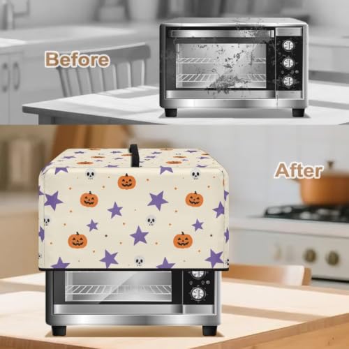Image of Microwave Oven Dust Cover Air Fryer Toaster Oven Protector, Halloween Small Appliances Cover, L, 20.9 x 15.7 x 12.4 Inches, Cute Pumpkin Skull Star Beige