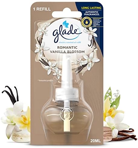 Glade Plug in Air Freshener Refill, Electric Scented Oil Room Air Freshener, Vanilla Blossoms, 6 Refills (6 x 20ml), Packaging May Vary