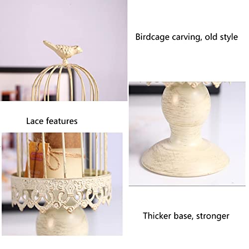 Bird Cage Candle Holder, 2Pcs European Vintage Creative Iron Candlestick, Wedding Candle Stick Holders Table Centerpiece Home Soft Candle Stand (Beige) #TOP3