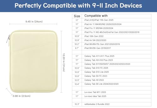 Image of Dadanism 9-11 inch Tablet Sleeve Bag Carrying Case for iPad (A16) 11th Gen 11 inch, iPad 10th Gen 10.9 inch Air 5 /4, iPad Air M4 /Pro 11 inch, iPad 9 /8 /7th, Galaxy Tab A11+ Plus 11 inch, Remarkable 2 10.3 inch, Beige