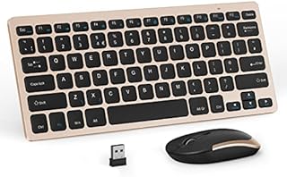Compact Wireless Keyboard and Mouse Combo, 2.4G Portable Small Cordless Keyboard & Mouse Set UK QWERTY Layout for PC Computer Laptop, Black and Gold
