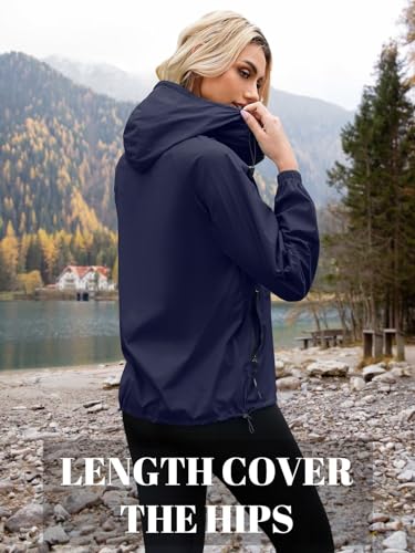PITINAN Woman Rain Jacket Lightweight Waterproof Lightweight Windbreaker Rain Coats for Women Outdoor Raincoat With Pockets Navy Blue S — view 3