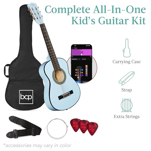Image of Best Choice Products 30in Kids Acoustic Guitar Beginner Starter Kit with Strap, Case, Strings - Light Blue