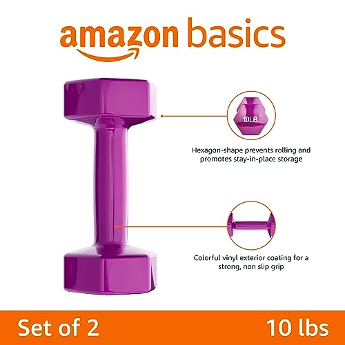 Amazon Basics Vinyl Coated Dumbbell Hand Weights, 4.5 Kilograms, Pair, Purple by Amazon Basics - Image 2