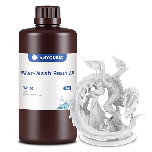 ANYCUBIC Water Washable Resin 2.0, 3D Printer Resin with Low Viscosity and Fast Printing, 405nm High Precision UV-Curing 3D Resin, Photopolymer Resin for 8K Capable LCD DLP 3D Printing (Whit