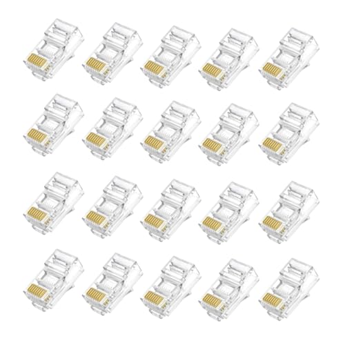Ruichuan100 20-Pack Cat5e RJ45 Pass Through Connectors Cat5/Cat5e Ethernet Modular Plugs 3-Prong Gold Plated Cat 5 Connector for Solid or Stranded UTP Ethernet Cable