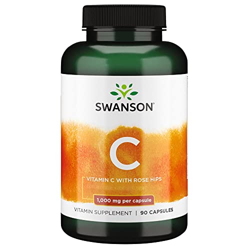 Swanson, C-1000, Vitamina C (Ácido Ascórbico), 1000mg, con Rosa Mosqueta, 90 Cápsulas, Altamente Dosificada, Testada en Laboratorio, Sin Soja, Sin Gluten, No GMO