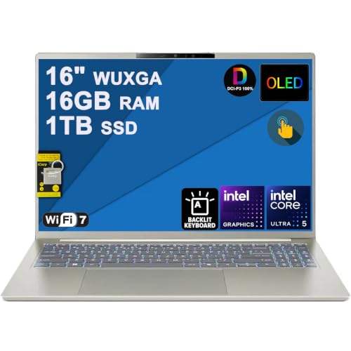 Image of Acer Swift 16 AI Laptop 16 inch 2k WUXGA OLED Touch (100% DCI-P3) Intel 6-core Ultra 5 322 (Up to 46 Tops) 16GB RAM 1TB SSD Backlit Thunderbolt for Creator Designer Business Professional Win11 ICP Hub