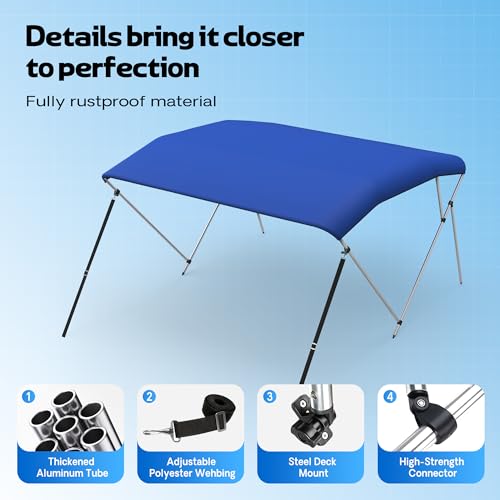 Bimini Tops for Boats, Heavy Duty 3/4 Bow Boat Bimini Top with Aluminum Frame, 900D Marine Grade Boat Canopy, UV Protection Waterproof for Pontoon & Jon Boat.(Ocean Blue) by SOTISI - Image 2