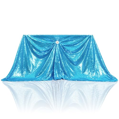 PartyDelight Turquoise Sequin Tablecloth 60x120 Inch Rectangular