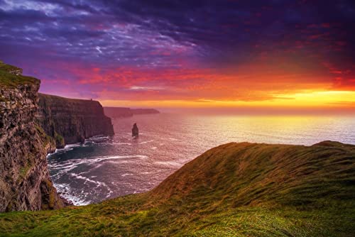 Lantern Press Idyllic Cliffs of Moher at Sunset, Co. Clare, Ireland 1000 Piece Jigsaw Puzzle for Adults, Made in USA with Reference Poster