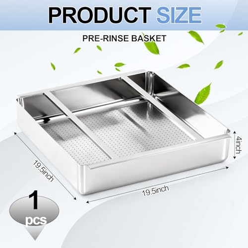 Tuanse Pre Rinse Basket with Stainless Steel Slides 19.5 x 19.5 x 4 Inch Commercial Strainer Basket Heavy Duty Stainless Steel Sink Drain for Restaurant Kitchen Dishwashing Sinks