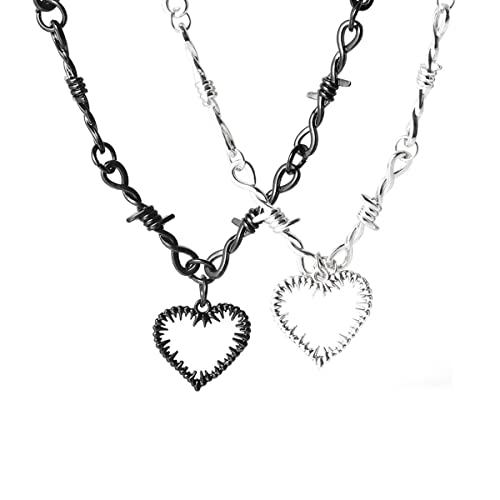 Rrdaily Gothic Thorn Heart Necklace Black White Thorn Choker Necklace Vintage Dark Heart Necklace Halloween Christmas Valentine Jewelry Gift For Men Women (Black+White) #TOP10
